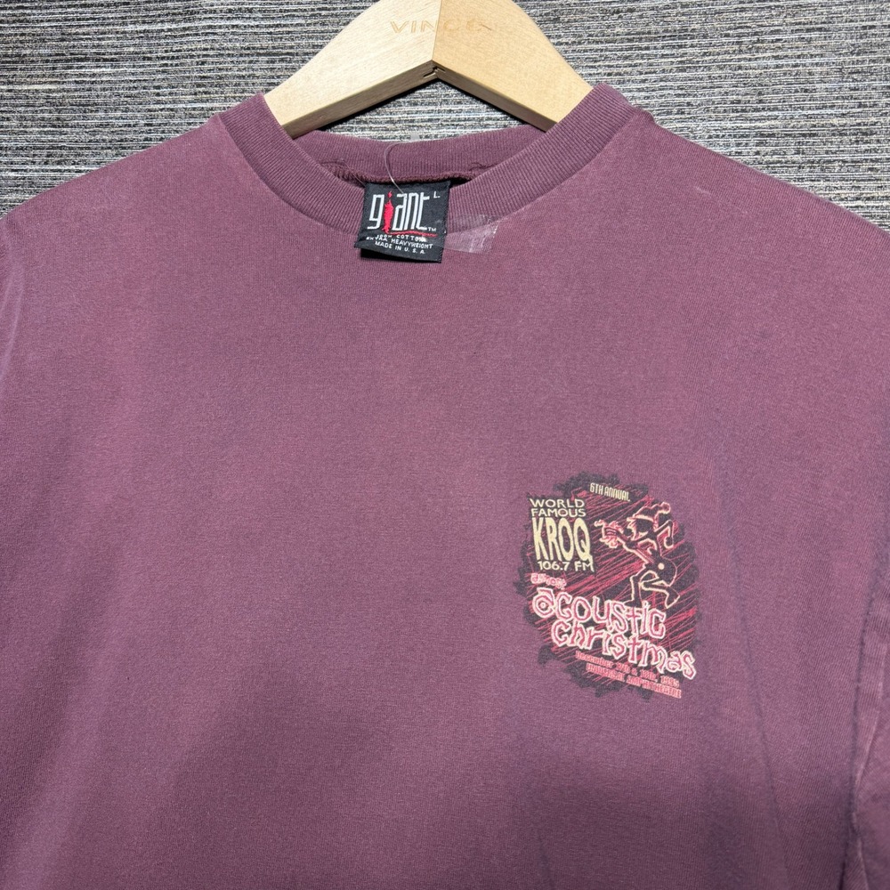 Giant Shirt Men L Maroon LS 1995 KROQ Acoustic Christmas Heavyweight Vintage USA
